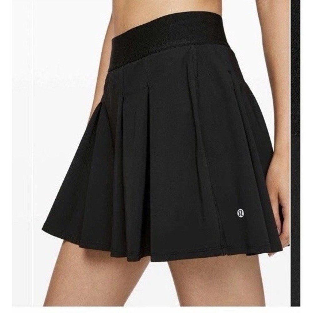 🍋 EUC Lululemon Tennis Time Skirt 15" High Rise BLACK 14 W8A97S Pockets